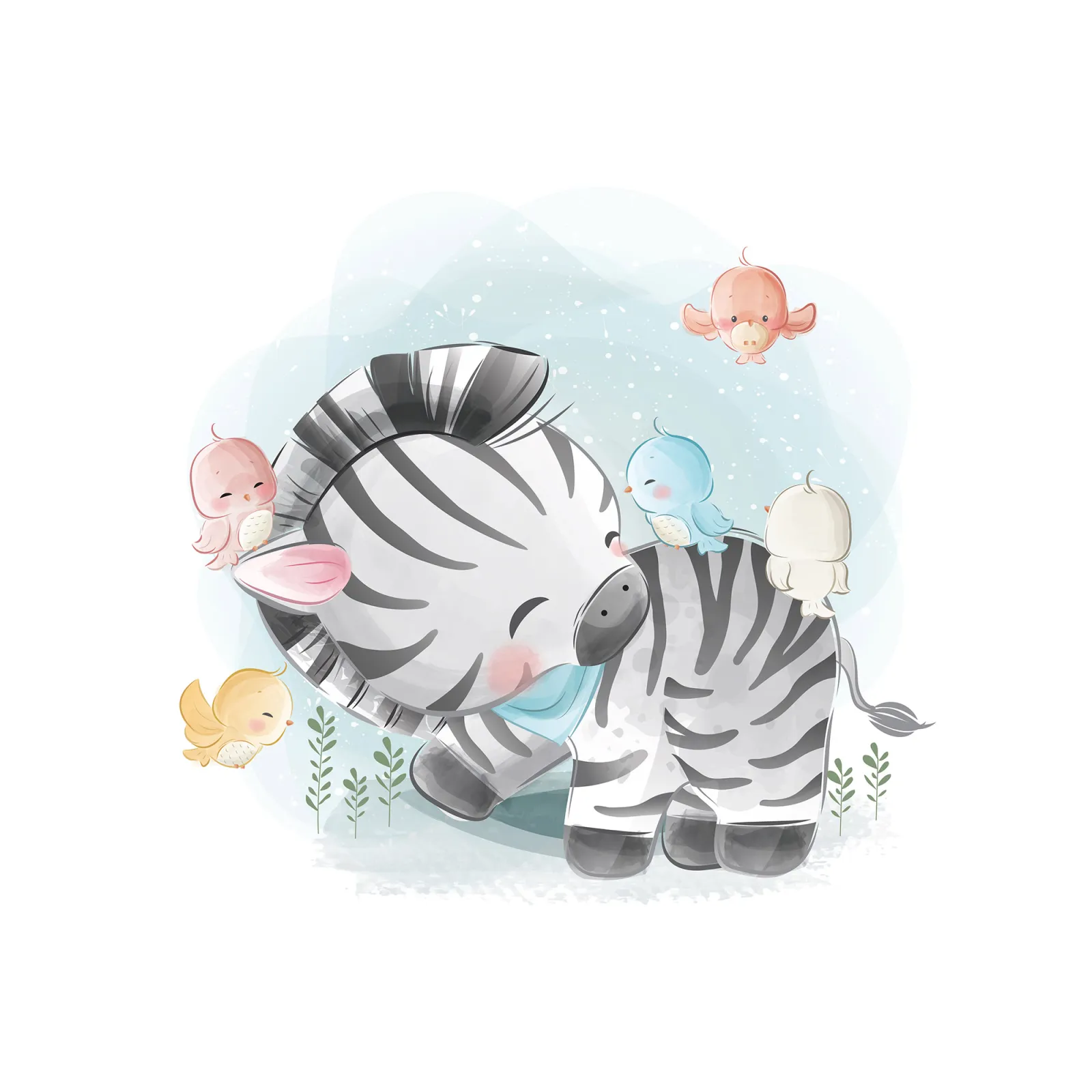 Fototapeta Mała zebra i ptaszki — powiększenie wzoru