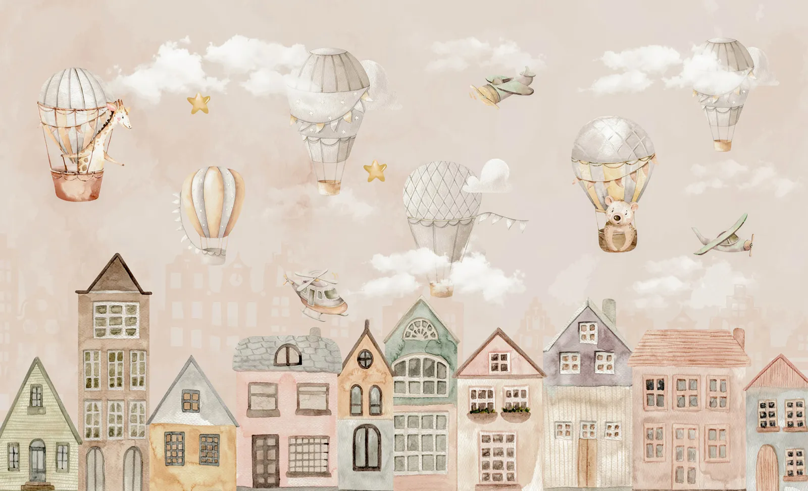 Fototapeta Balony nad Miasteczkiem — powiększenie wzoru