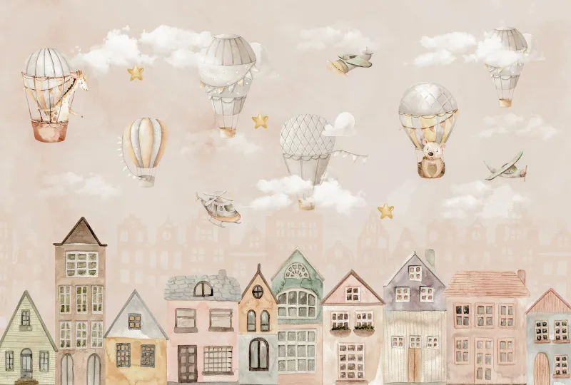 Fototapeta Balony i samoloty nad miastem