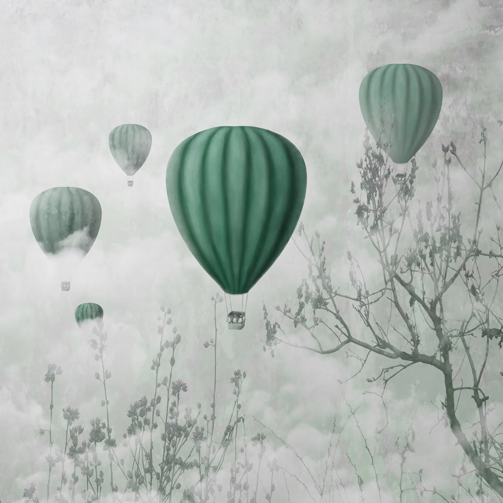 Fototapeta Zielone balony we mgle — powiększenie wzoru