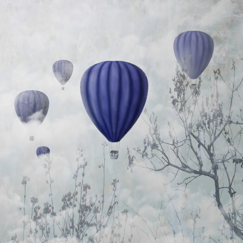 Fototapeta Niebieskie balony nad chmurami