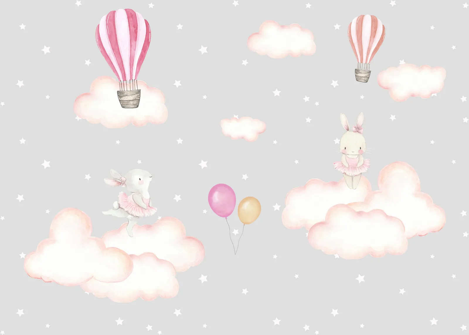 Fototapeta Balony i króliczki wśród gwiazd — powiększenie wzoru