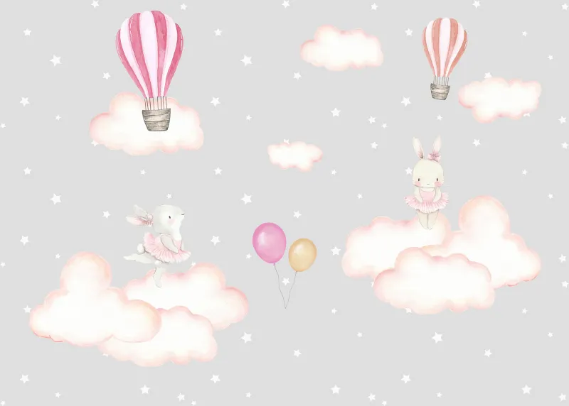 Fototapeta Balony i króliczki wśród gwiazd