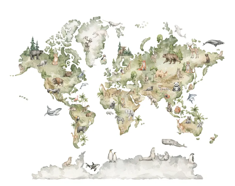 Fototapeta Zielona mapa świata na białym tle