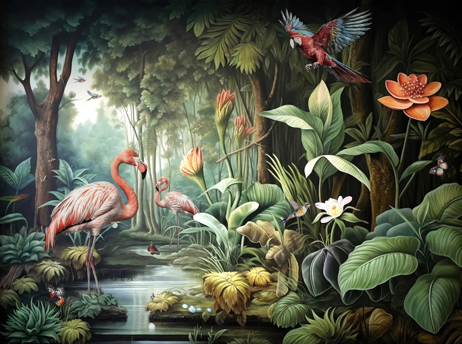 Fototapeta Flamingi w dżungli — powiększenie wzoru