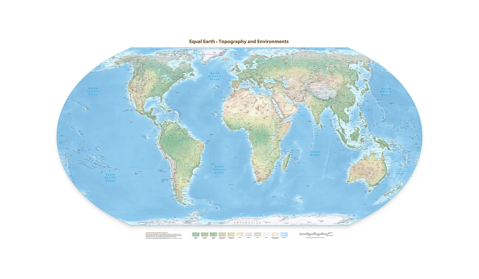 Fototapeta Mapa fizyczna świata. Equal Earth — powiększenie wzoru