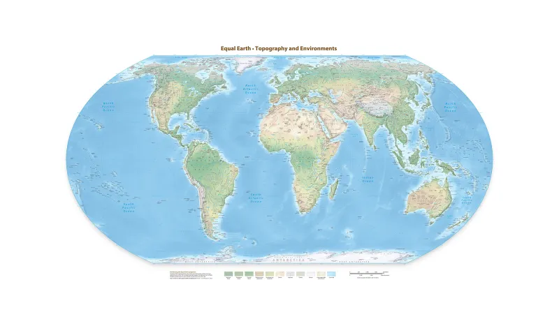 Fototapeta Mapa fizyczna świata. Equal Earth