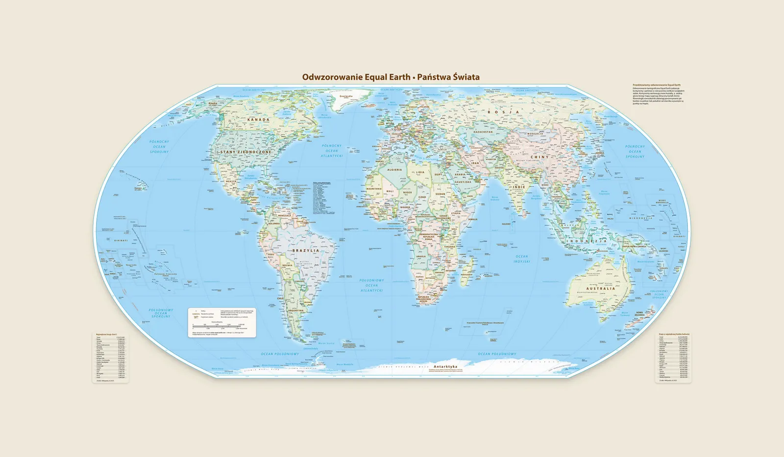 Fototapeta Mapa świata z polskimi napisami – Equal Earth — powiększenie wzoru