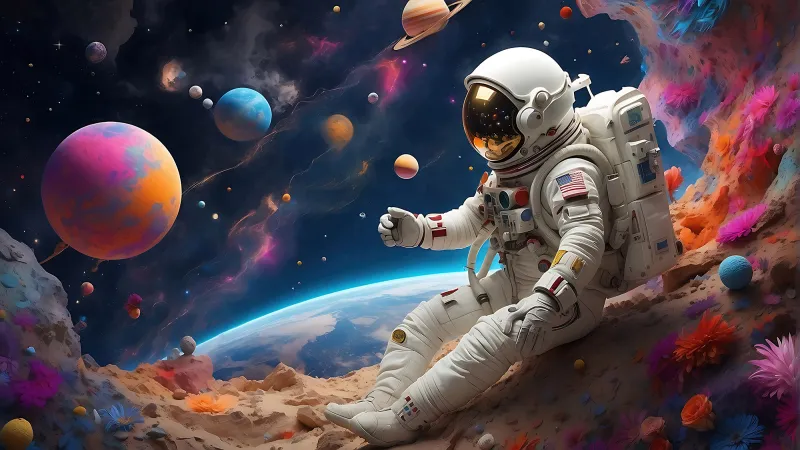 Fototapeta Astronauta w kolorowym kosmosie