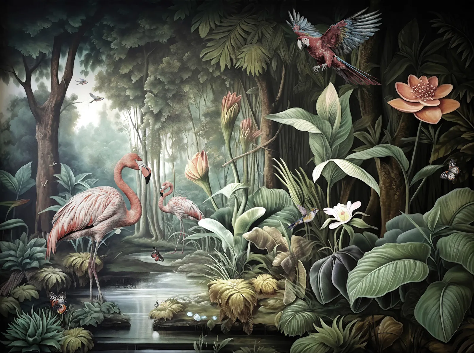 Fototapeta Flamingi w dżungli — powiększenie wzoru