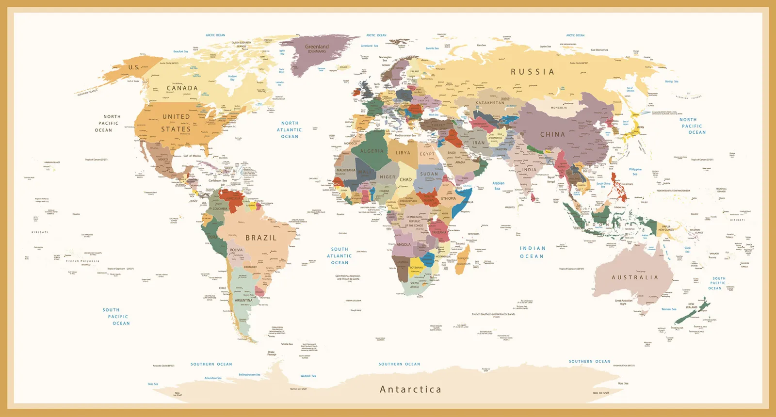 Fototapeta Mapa polityczna świata — powiększenie wzoru