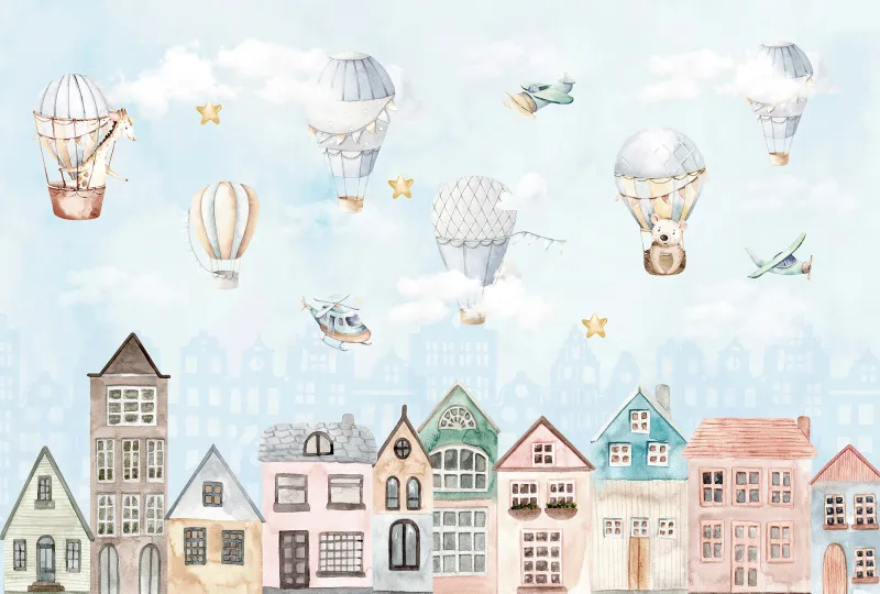 Fototapeta Balony i samoloty nad miastem