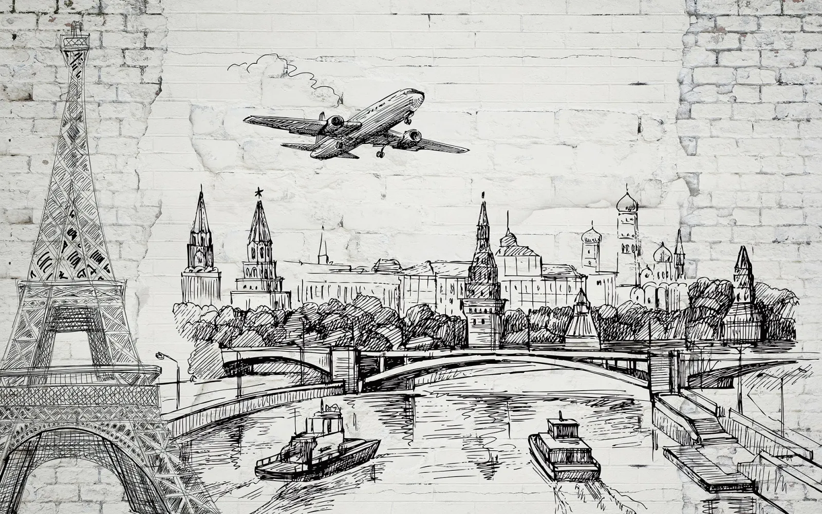 Fototapeta Paryż na tle ceglanej ściany — powiększenie wzoru