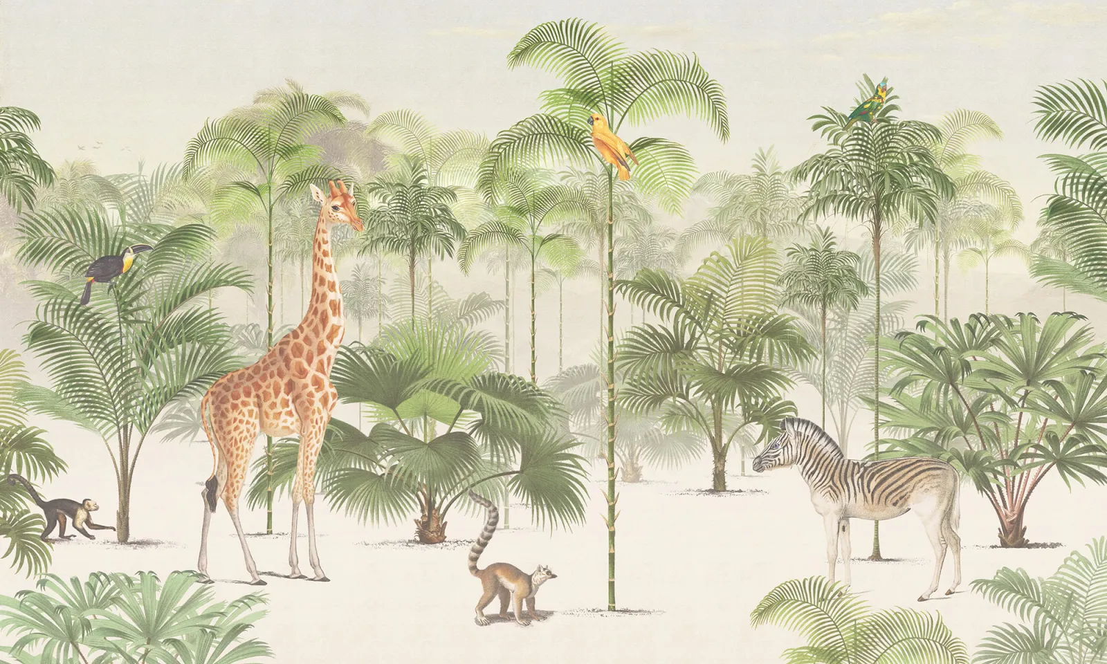 Fototapeta Zwierzęta wśród palm — powiększenie wzoru